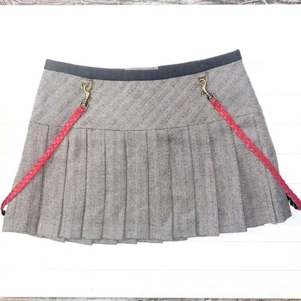 L.A.M.B. Charcoal Mini Skirt with Crimson Braids